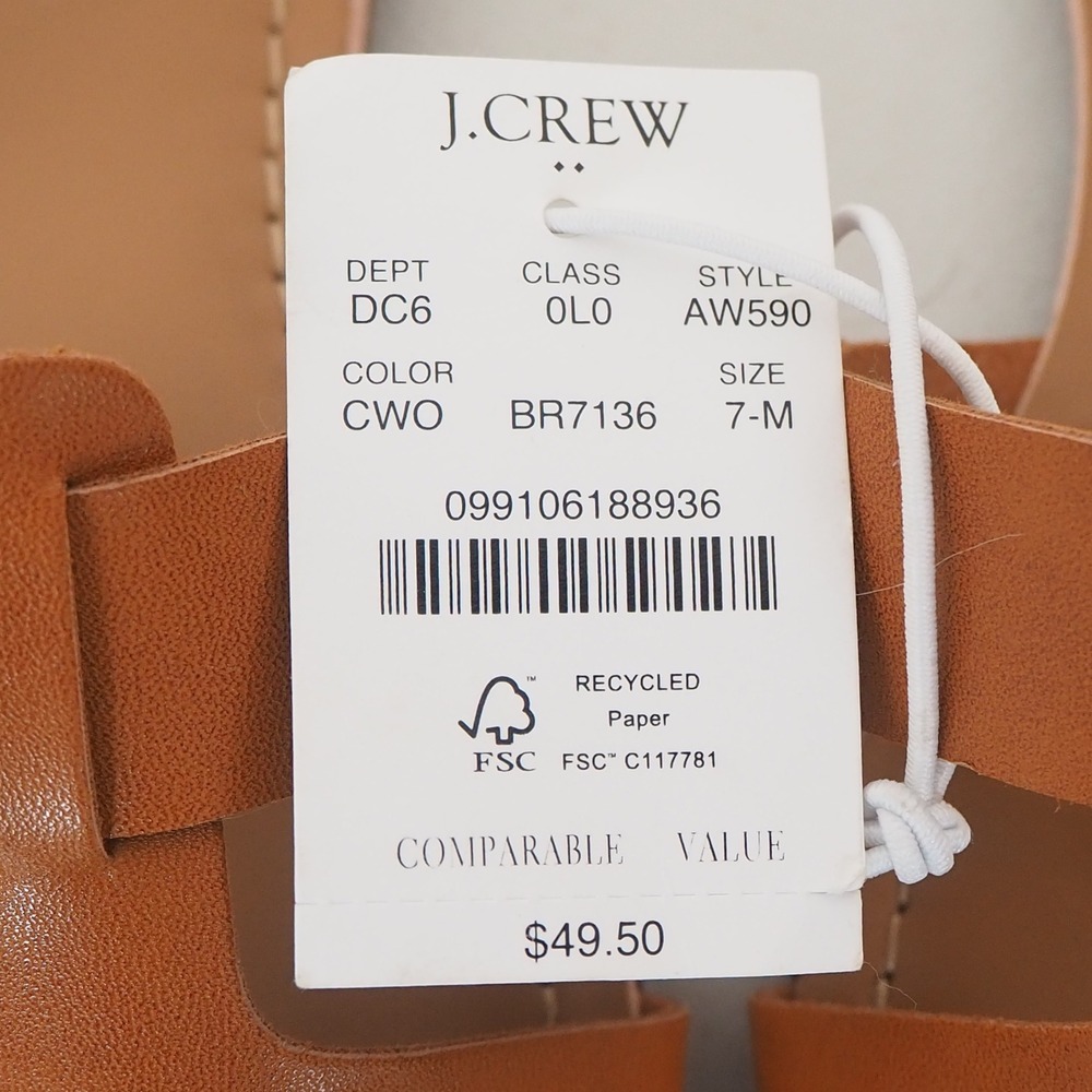 J.Crew Women's Size 7 Tan Brown Leather Slide Sandals Flat Slip On "H" Shape - Picture 3 of 11